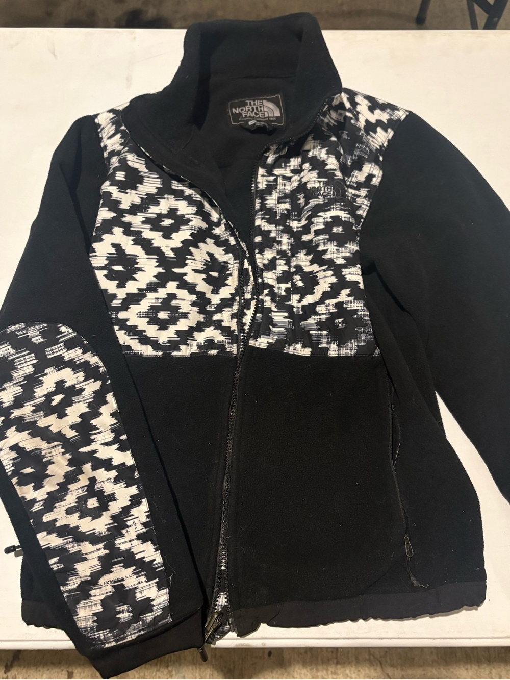 The North Face Black Fleece Jacket with White Geometric Panels
